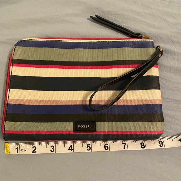 Gently Used Fossil Eliza Blue Stripe Wristlet - Picture 5 of 6